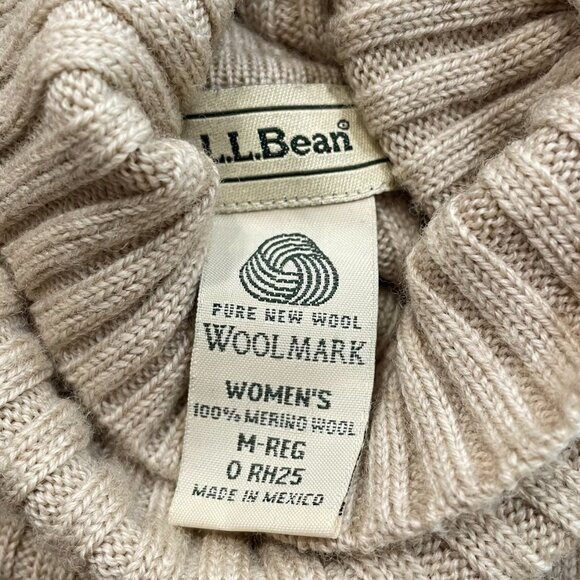 EUC LL Bean 100% Merino Wool Ribbed Turtleneck Sweater Taupe Medium - Picture 4 of 5